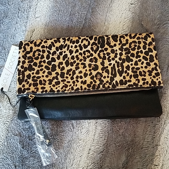 Sole Society Handbags - Sole Society Leopard Print Clutch